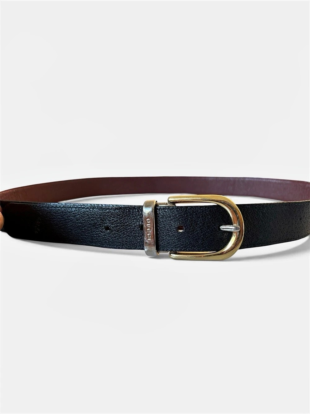 Gucci Vintage Gucci Black Leather Belt Vintage Black Leather Belt with Two-Tone